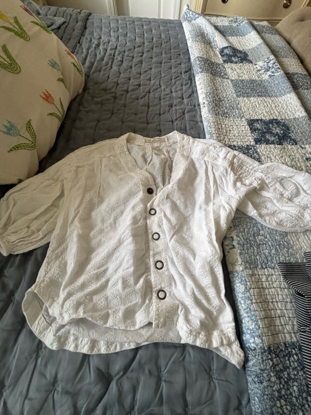 Free People White Textured Button-Front Blouse